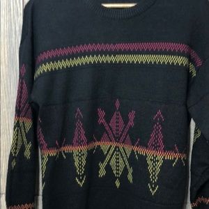 Vintage Oversized Dad Black Color Block Striped Sweater